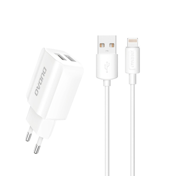 Dudao EU wall charger 2x USB 5V / 2.4A + Lightning cable white (A2EU + Lightning white)