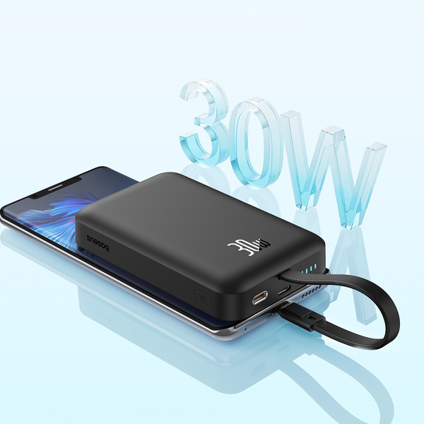 Baseus Magnetic Mini MagSafe 10000mAh 30W powerbank with built-in USB-C cable - black + Baseus Simple Series USB-C - USB-C 60W 0.3m cable