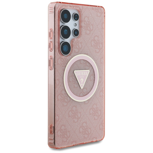Etui Guess 4G Glitter Triangle Buttons MagSafe do Samsung Galaxy S25 Ultra różowy