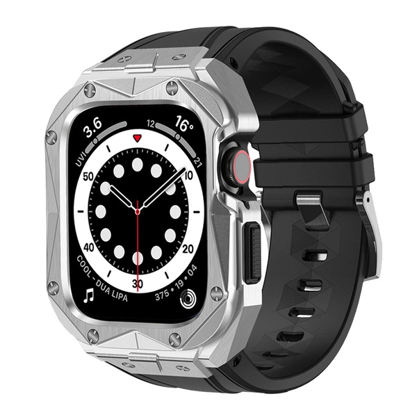 Kingxbar CYF140 2w1 pancerne etui Apple Watch SE, 6, 5, 4 (44 mm) ze stali nierdzewnej z paskiem srebrne