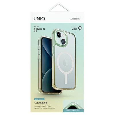 Uniq Combat Duo Magclick Ladehülle für iPhone 15 – Grün und Gelb