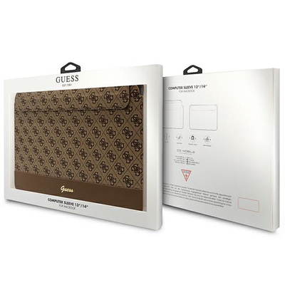 Pokrowiec Guess 4G Stripe Metal Logo na laptopa 14" - brązowy