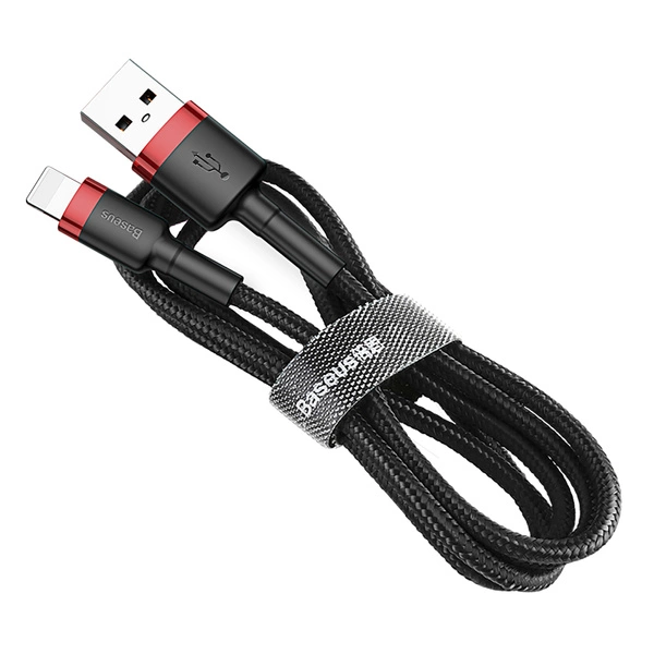 Baseus Cafule Cable wytrzymały nylonowy kabel przewód USB / Lightning QC3.0 2.4A 0,5M czarno-czerwony (CALKLF-A19)