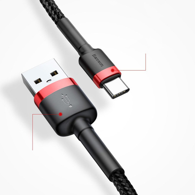 Baseus Cafule Kabel USB-A / USB-C QC3.0 2A 3m - Grau-Schwarz