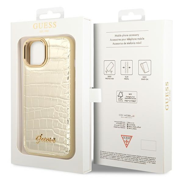 Etui Guess Croco Collection na iPhone 14 Plus - złote
