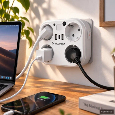Rozgałęźnik sieciowy Wozinsky WRS-2B 4x AC 2x USB-A 2x USB-C 4000 W z lampką - biały