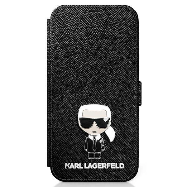 Etui Karl Lagerfeld Saffiano Ikonik Metal na iPhone 12 mini - czarne