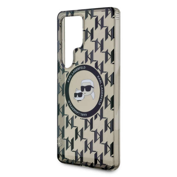 Karl Lagerfeld Button Karl &amp; Choupette Heads On KL Pattern MagSafe Samsung Galaxy S25 Ultra Hülle schwarz