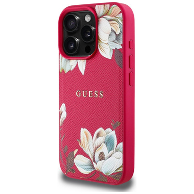 Guess Grained Printed Flower Pattern MagSafe Case für iPhone 16 Pro Max Fuchsia
