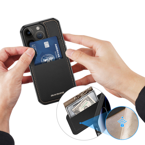 3in1 Wallet Case with Stand for iPhone 15 Pro MagSafe RFID Blocker Dux Ducis Rafi Mag - Black