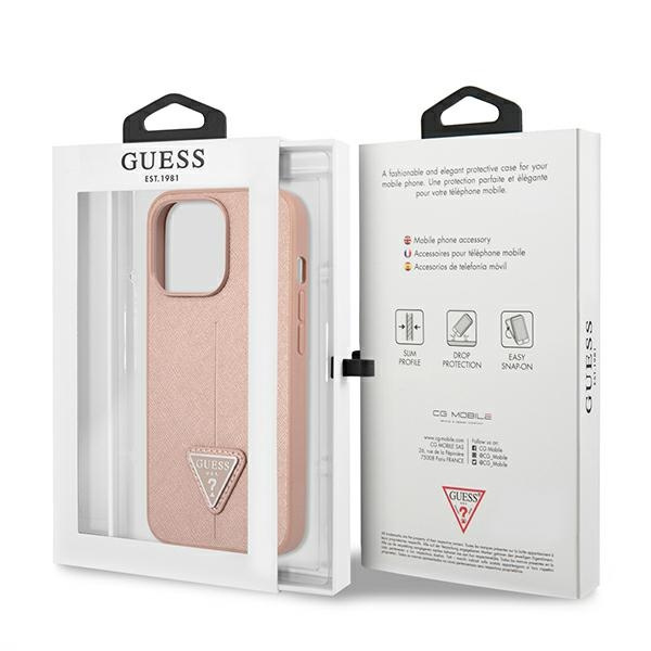 Etui Guess Saffiano Triangle Logo na iPhone 14 Pro - różowe