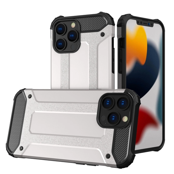 Hybrid Armor pancerne hybrydowe etui pokrowiec iPhone 13 Pro Max srebrny