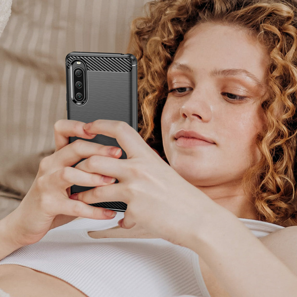 Carbon Case etui do Sony Xperia 10 V elastyczny silikonowy karbonowy pokrowiec czarne