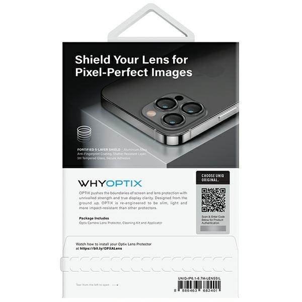 Uniq Optix Aluminum Camera Lens Protector for iPhone 14/14 Plus camera lens with applicator - silver