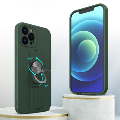 Ring Case silicone case with finger grip and stand for Xiaomi Redmi 10X 4G / Xiaomi Redmi Note 9 dark green