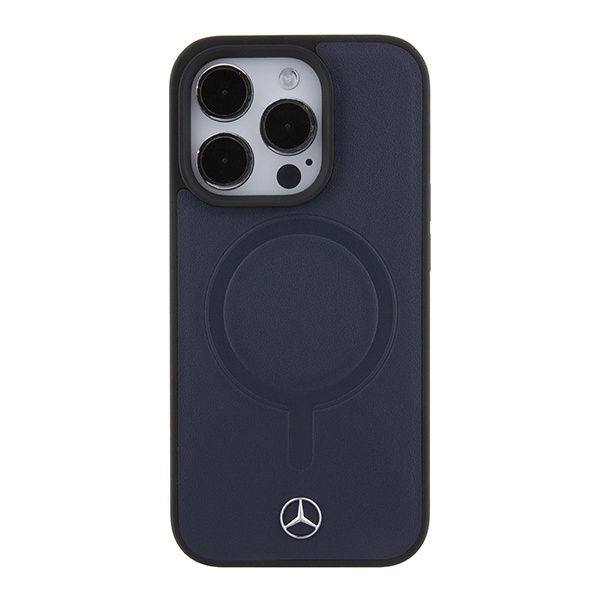 Mercedes Smooth Leather MagSafe Hülle für iPhone 15 Pro Max – Marineblau