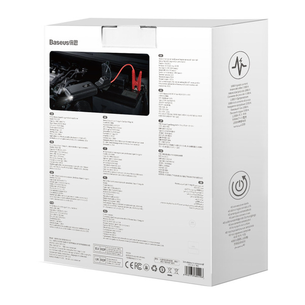 Baseus Power Bank Power Starter Starthilfe 10000mAh 12V (1000A / 500A) Powerbank + Krokodilklemmen schwarz (CGNL020101)