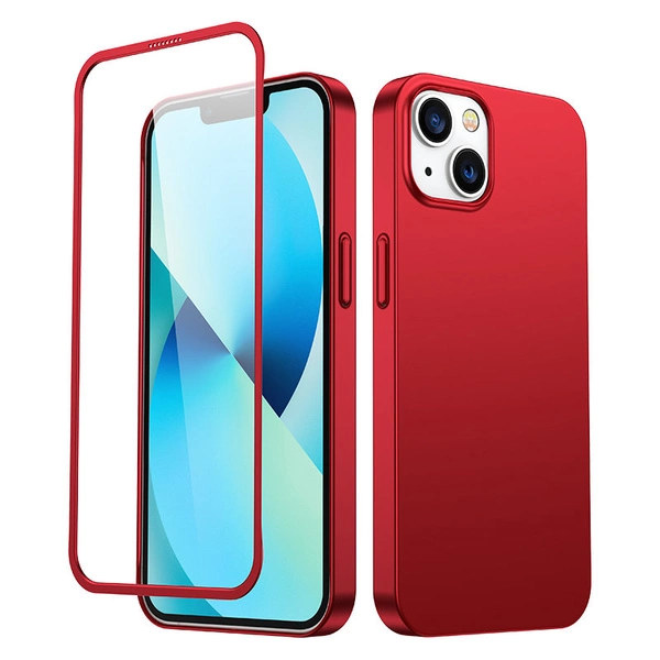Joyroom 360 Full Case cover anteriore e posteriore per iPhone 13 + proteggi schermo in vetro temperato rosso (JR-BP927 rosso)
