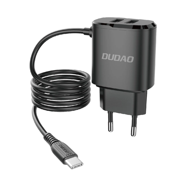 Dudao 2x USB wall charger with built-in USB Type C cable 12 W black (A2ProT black)