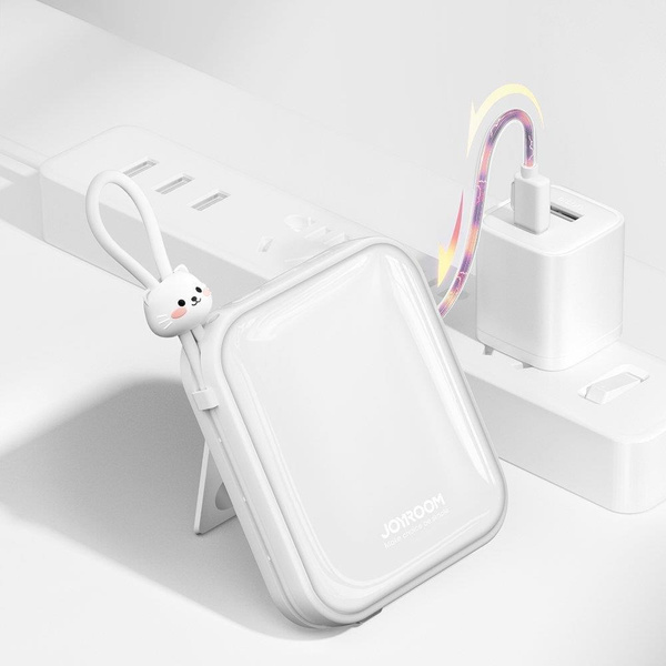 Joyroom powerbank with USB C and Lightning cables and Cutie Series stand 10000mAh 22.5W white (JR-L008) 