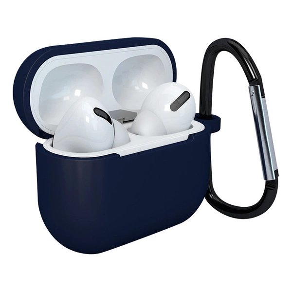 Schutzhülle für AirPods 3, weiche Silikon-Kopfhörerhülle + Schlüsselanhänger mit Karabinerverschluss, Dunkelblau (Hülle D)
