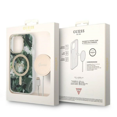 Set Guess GUBPP14LHJEACSA Hülle + Ladegerät iPhone 14 Pro 6,1" grün/grüne Hartschale Jungle MagSafe