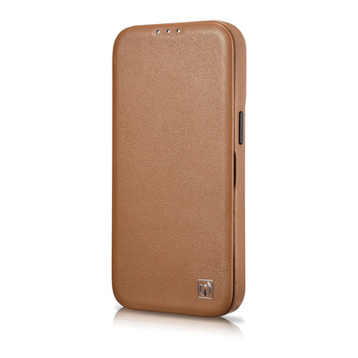 iCarer CE Premium Leather Folio Case skórzane etui iPhone 14 Pro z klapką magnetyczne MagSafe brązowy (WMI14220714-BN)