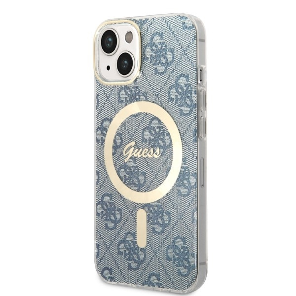 Set Guess GUBPP14MH4EACSB Hülle + Ladegerät iPhone 14 Plus 6,7" Blau/Blau Hartschale 4G Print MagSafe