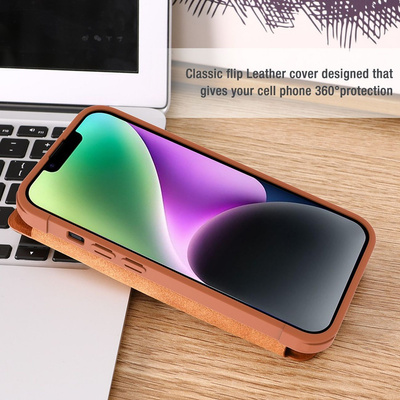 Nillkin Qin Leder Pro Hülle iPhone 14 Kamerahülle Holsterhülle Klapphülle Braun