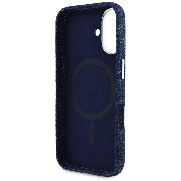 Guess Denim Triangle Logo MagSafe iPhone 16 Case - Blue