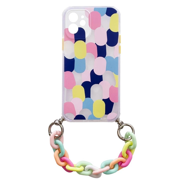 Color Chain Case gel flexible elastic case cover with a chain pendant for iPhone 12 multicolour