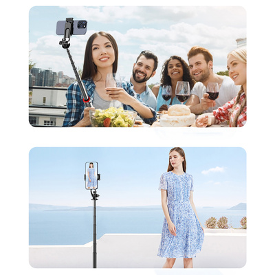 Selfie Stick WC1Y2S Teleskopstativ 1,3 m aus Aluminiumlegierung mit Telefonhalter – Schwarz