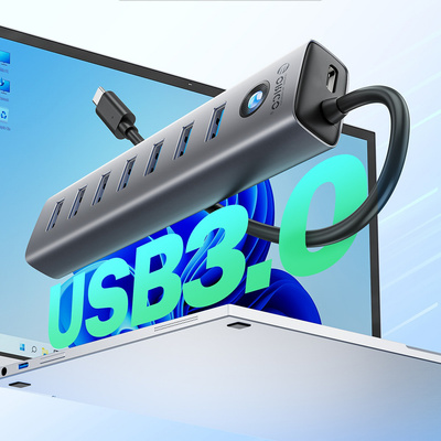 Orico CL7U-U3 hub 7x USB-A 3.0 + USB-C 5V/3A 1m - gray