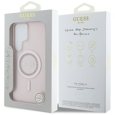 Guess Strass bedrucktes klassisches Logo MagSafe Samsung Galaxy S25 Ultra Hülle rosa