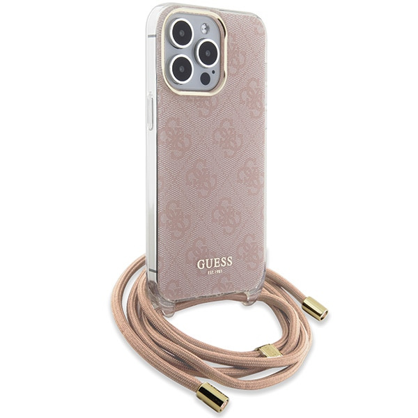 Guess Crossbody Cord 4G Print Hülle für iPhone 15 Pro – Rosa