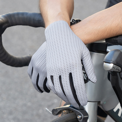 Rockbros Atmungsaktive Vollfinger-Fahrradhandschuhe, Größe: L - Grau