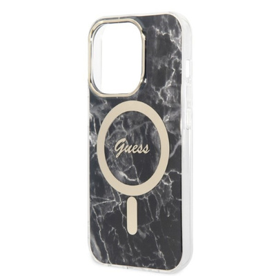 Etui Guess Marble MagSafe na iPhone 14 Pro + ładowarka indukcyjna - czarne