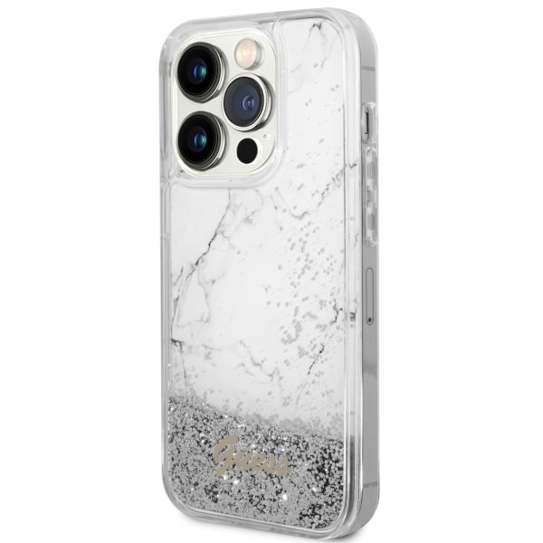 Guess GUHCP14LLCSGSGH iPhone 14 Pro 6,1" weiß/weißes Hardcase Liquid Glitter Marble