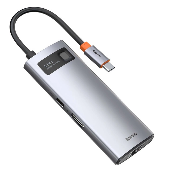 Baseus Metal Gleam HUB multifunzione 6in1 USB tipo C - USB tipo C Alimentazione 100 W / HDMI 4K 30 Hz / 3x USB 3.2 Gen 1 / RJ45 1 Gbps (CAHUB-CW0G)