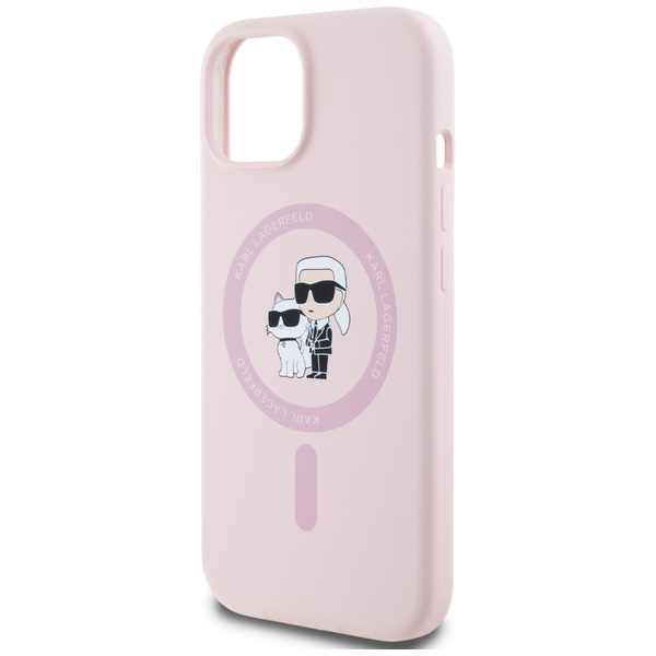 Etui Karl Lagerfeld Silicone Karl&Choupette MagSafe na iPhone 15 Plus - różowe