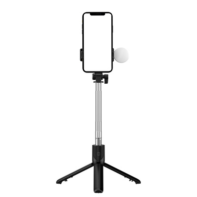 Selfie stick WR1YXS telescopic tripod 0.71m with round lamp - black