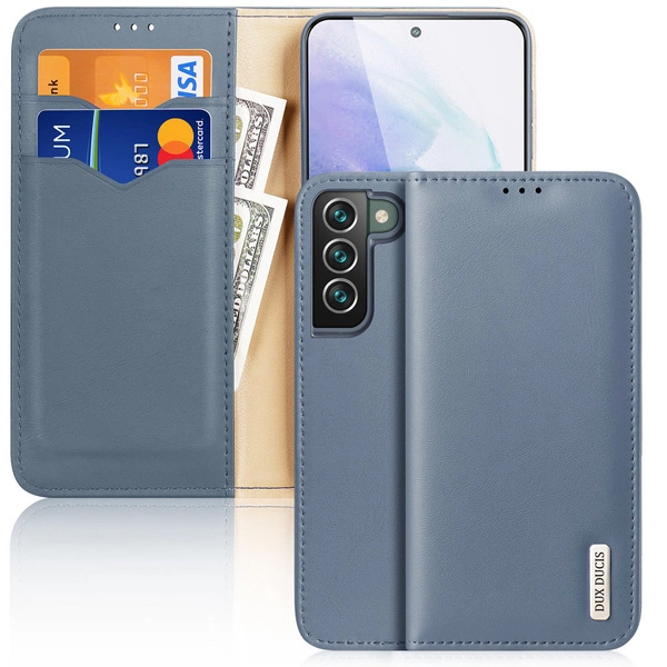 Dux Ducis Hivo Leather Flip Cover Genuine Leather Wallet For Cards And Documents Samsung Galaxy S22 + (S22 Plus) Blue
