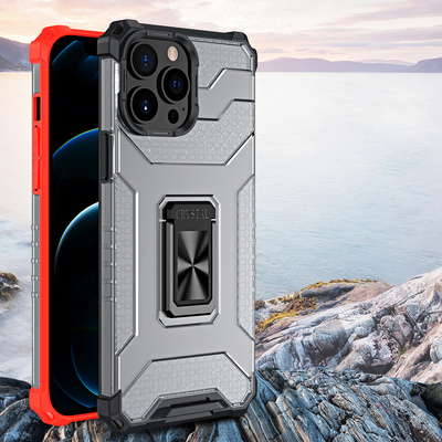 Crystal Ring Case robuste Kickstand TPU/PC Panzer Handyhülle Hard Case für iPhone 12 Pro Max rot