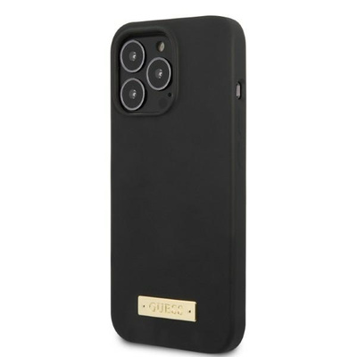 Guess GUHMP13XSPLK iPhone 13 Pro Max 6.7&quot; schwarz/schwarz Hartschale Silikon Logo Plate MagSafe