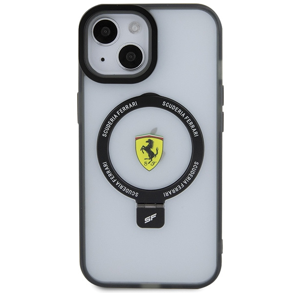 Ferrari FEHMP15SUSCAH iPhone 15 6,1&quot; transparentes Hardcase Ring Stand 2023 Collection MagSafe