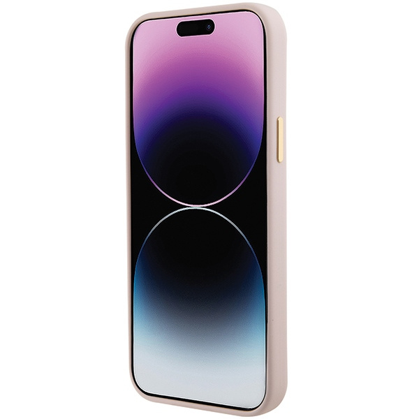 Guess Silikon Logo Strass 4G Hülle für iPhone 15 Plus / 14 Plus - Hellrosa