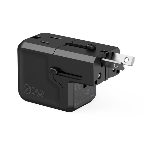 Ładowarka podróżna Choetech PD6038 USB-C USB-A PD 20W USA EU UK AU - czarna
