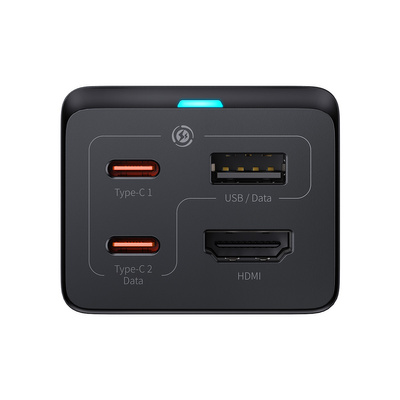 Ładowarka sieciowa GaN5 Baseus CCGP110201 67W HUB HDMI 2x USB-C / USB-A / HDMI 4K 30Hz 1,5m - czarna + kabel USB-C - USB-C 100W 1m