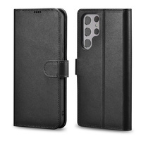 iCarer Haitang Leather Wallet Case skórzane etui do Samsung Galaxy S22 Ultra portfel obudowa pokrowiec czarny (AKSM06BK)